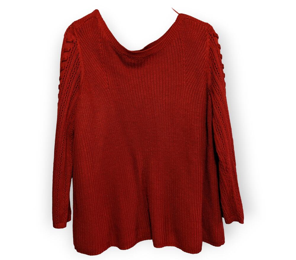 St. Johns Bay Women Deep Red Patterned Sleeve Knitted Sweater XXL